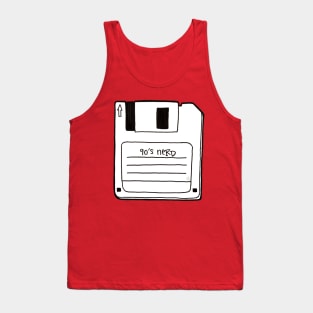 90's Nerd, Black and White - Retro Floppy Disc Outline Drawing Tank Top